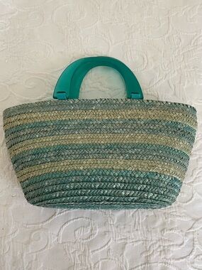 Wheat Straw Hand Bag Aqua Turquoise Green NWOT